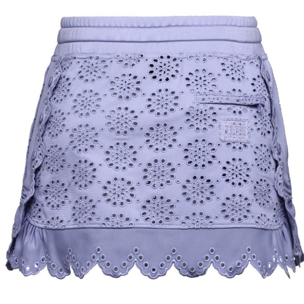 FENTY X PUMA ENGLISH EMBROIDERY MINI SKIRT WITH SEXY SIDE SNAPS LAVENDER SZ S